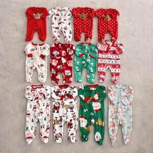 12 Holiday Baby Sleepers Bundle Sizes 3-9M Disney Carter’s Peanuts Posh Peanut